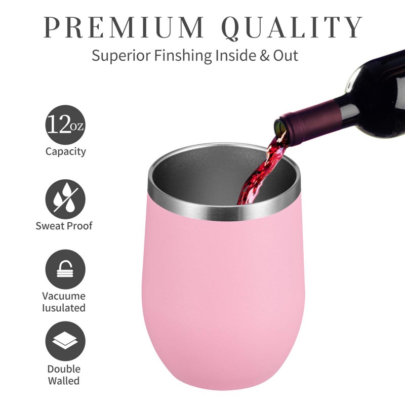 MEWAY Stemless 12oz Wine Tumbler Glasses with Lid -Insulated Double Wall Vacuum Stainless Steel Travel Tumbler with Straw,for Woman Under 10 dollars (Pink,1) - Image 2